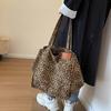 Oversized Leopard Prints Shoulder Bags For Women Deformable Canvas Large Capacity Shopping Totes 2024 Winter New Luxury Handbags
