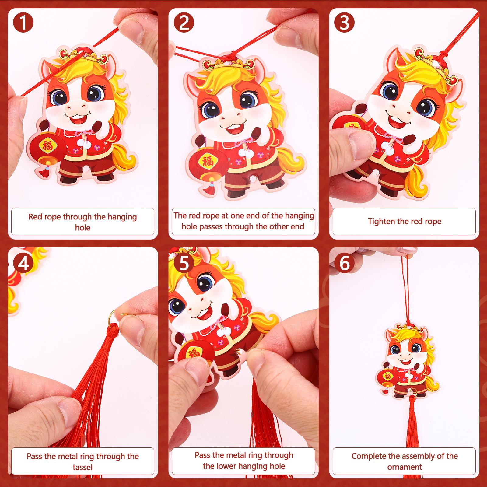 

30 Pcs 2026 Horse Chinese New Year Hanging Ornaments Lunar New Year Decoration Spring Festival Good Luck Knot Pendant For Home O красный