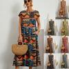 Fashionable Women's Loose Fitting Cotton And Linen Sleeveless Round Neck Printed Summer Dress