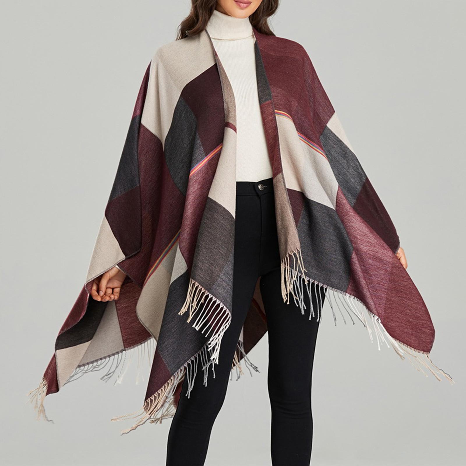 

Осенние и зимние теплые шарфы, шали, классические клетчатые ремни, кардиганы и теплые одеяла для наружного использования One Size винный