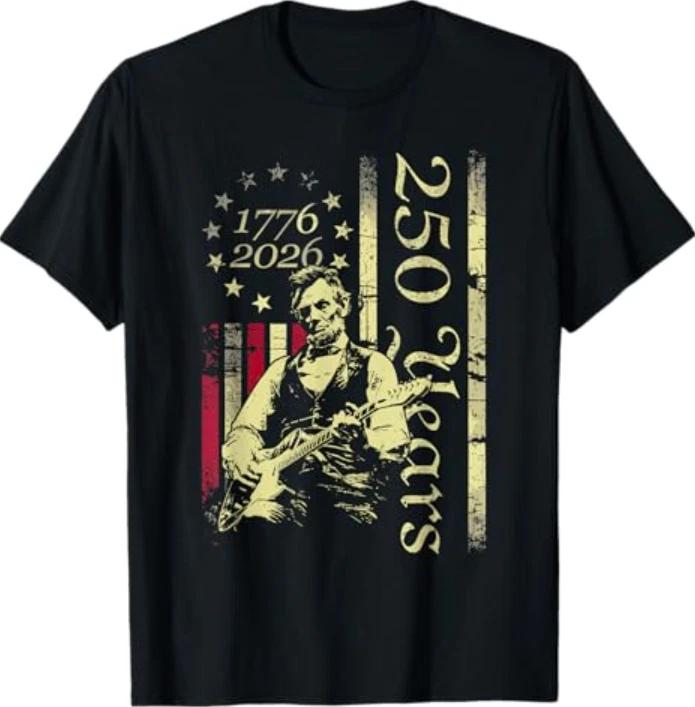 Vintage Abraham Lincoln Abe Lincoln Playing Guitar 250 Years T-Shirt 3XL