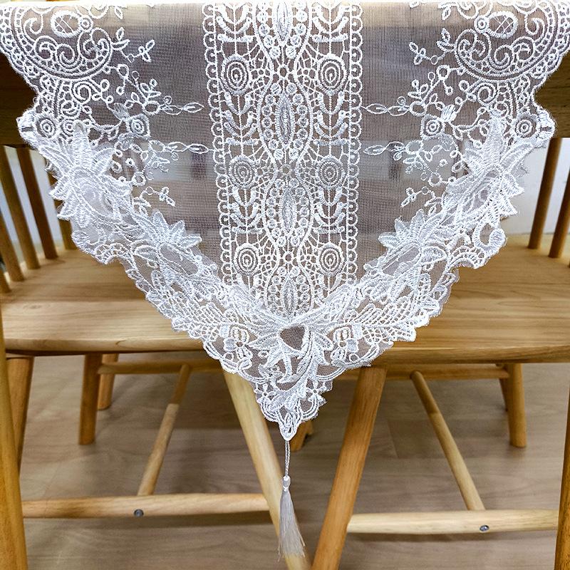 French White Embroidered Coffee Table Table Cloth Retro Style TV Cabinet Decorative Cloth Cover Towel Water Soluble Lace Mesh Table Flag