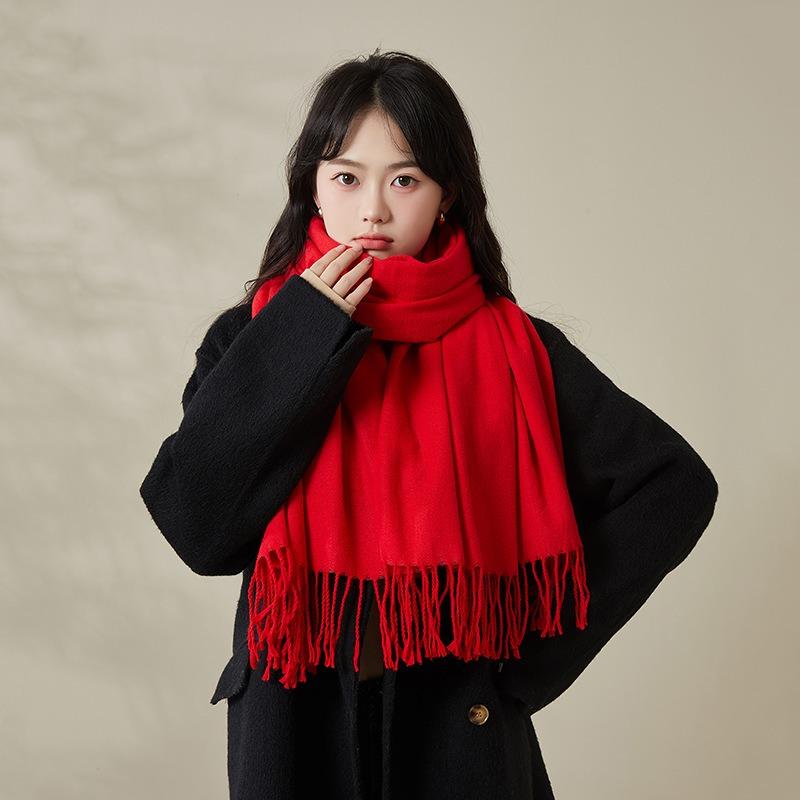 Red scarf women's winter solid color Christmas Spring Festival event big red scarf shawl logo