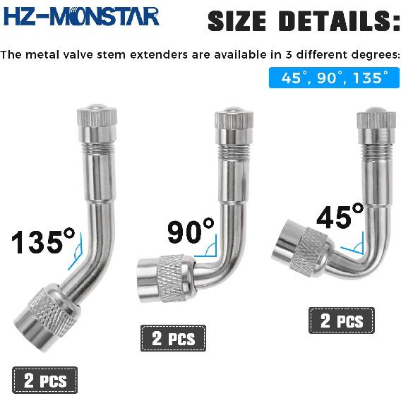 9Pcs Valve Stem Extenders Dually Valve Stem Extenders, 45 90 135 Degree Angled Tire Valve Extension Adapter Universal Valve Stem Extensions