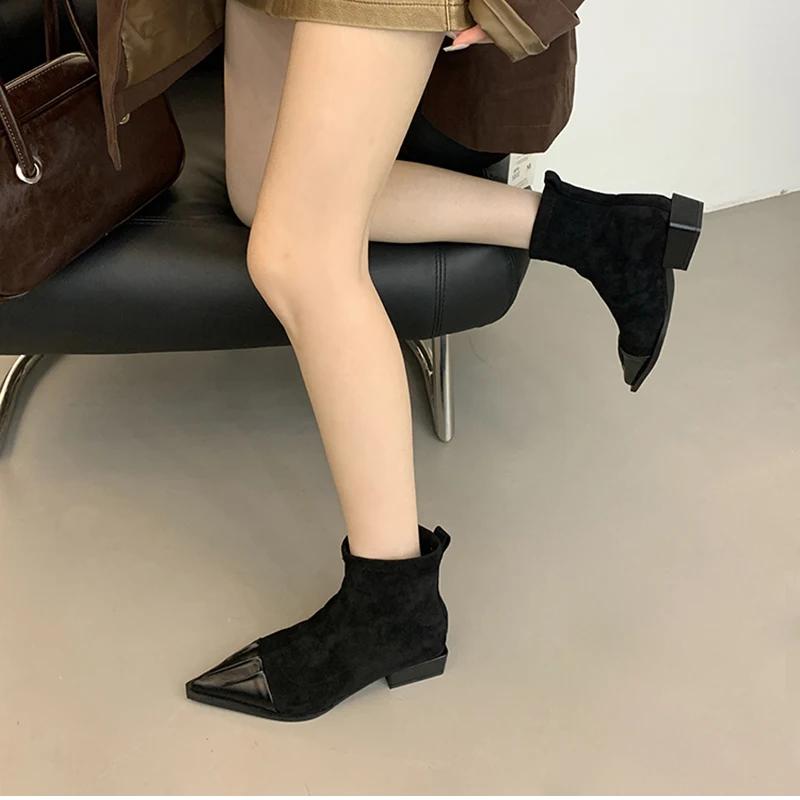2025 Spring Autumn Women Ankle Boots Fashion Pointed Toe Short Booties Designer Low Heels Shoes Botas Mujer