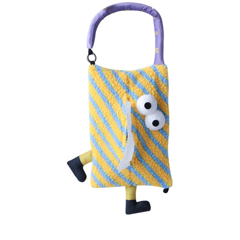 Tissue Box Holder for Car Creative Hanging Cartoon Berber Fleece Dolls Tissue Bag Multi-function Car Accessories Decoration