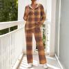 Women's V-Neck Printed Long Sleeve Hoodie Loungewear Set with Pockets - Loose Fit 2 Piece Casual Sleepwear Pajama Set for Home