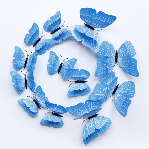 12 Peças Sete Cores Sólidas Camada Dupla Borboleta 3D Adesivo de Parede Para Casamento Decoração de Casa Borboletas Magnéticas Adesivos de Geladeira