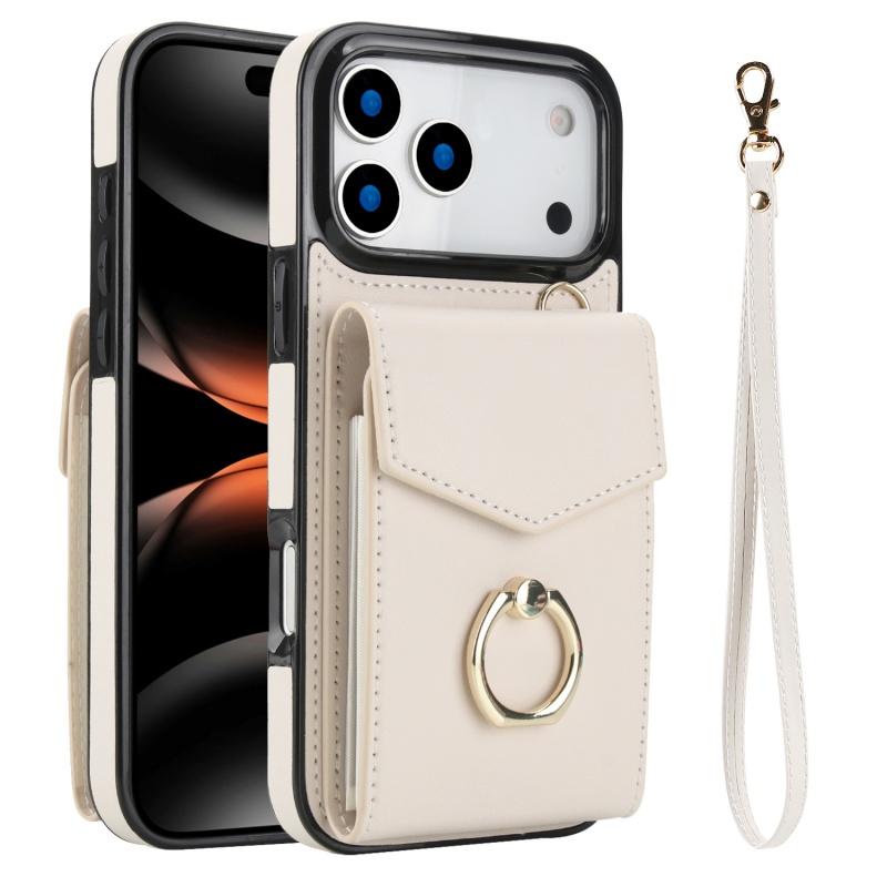 Ring Lanyard Leather Multi Card Wallet Phone Case for iPhone 18 Pro Max 17E 17 Air 16E 16 Plus 15 14 13 12 11 Flip Stand Cover