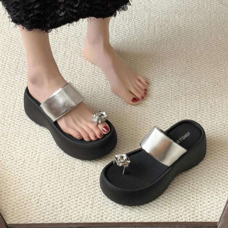 2025 Summer Crystal Women Slipper Fashion Comfort Clip Toe Ladies Platform Wedges Heel Slides Beach Sandal Female Shoes