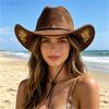 Western Cowboy Hat Men's Sun Protection Riding Hat Women's Tibetan Style Big Brim Embroidered Sun Hat New Warped Edge Jazz Hat