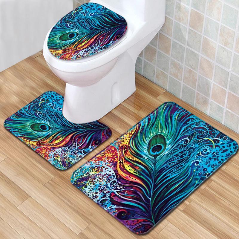 3D Feather Bathroom Toilet Three-Piece Floor Mat Door Mat Bathroom Carpet