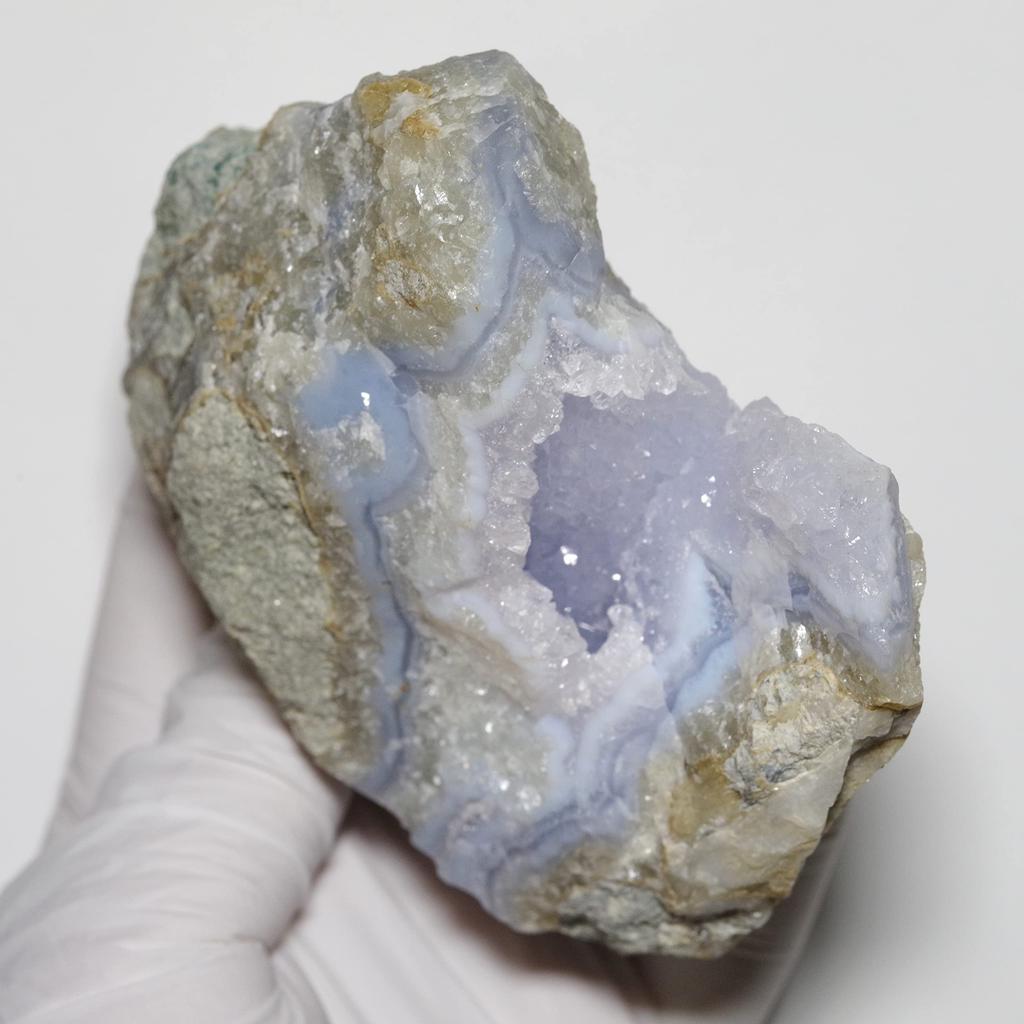 [N2 Stone Natural] Natural Mineral Blue Lace Agate Geode / Crystal | (31 | "One of a Kind" Approx. 398g, 96x81x47mm)