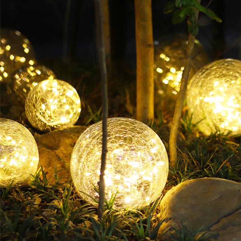 Solar LED Crackle Glass Globe Light for Outdoor Garden & Lawn, Waterproof In-Ground Accent.
