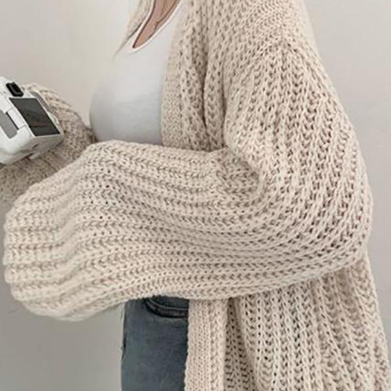 Cardigan pentru femei, pulover, palton casual, tricotat lejer, palton solid, mânecă felinar, palton dulce pentru femei, toamnă-iarnă 2024