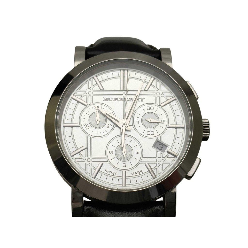 Used BURBERRY Burberry Watch City BU1361 Silver Black Stainless Steel Leather Men s Chronograph