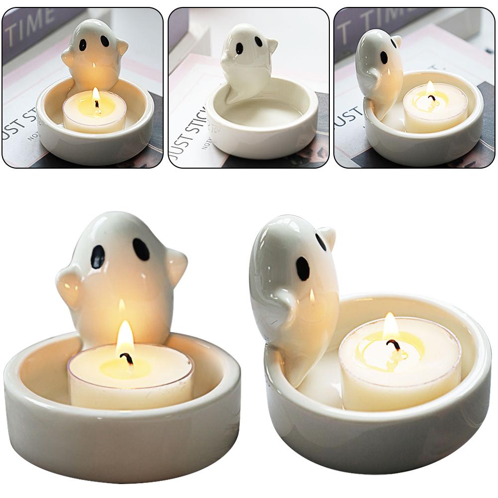 Tealight Candle Holder Ceramics Ghost Candle Holder Halloween Party Decorations Ornament Gift Cartoon Candlestick Deksotp Deocr