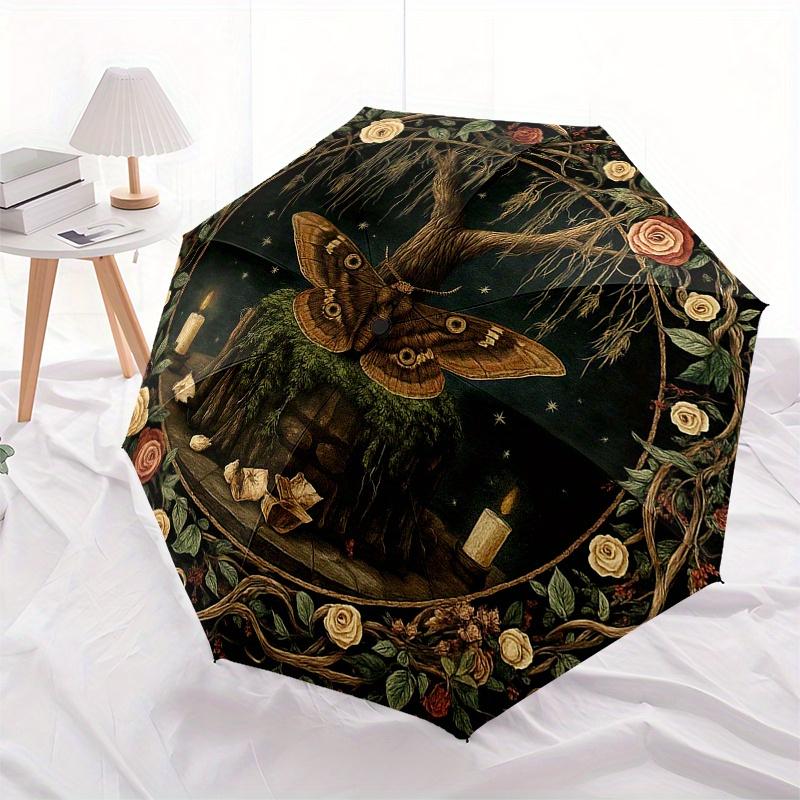 Enchanted Garden Wall Decor: Mystical Tree of Life TapestryUmbrella, Portable 3-Fold Compact Umbrella for Men & Women Gift
