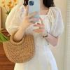 Hand Woven Straw Woven Handbag Large Tote Crossbody Shoulder Hand Woven Bag Hollow Out Boho Half-Moon Beach Bag Summer Season
