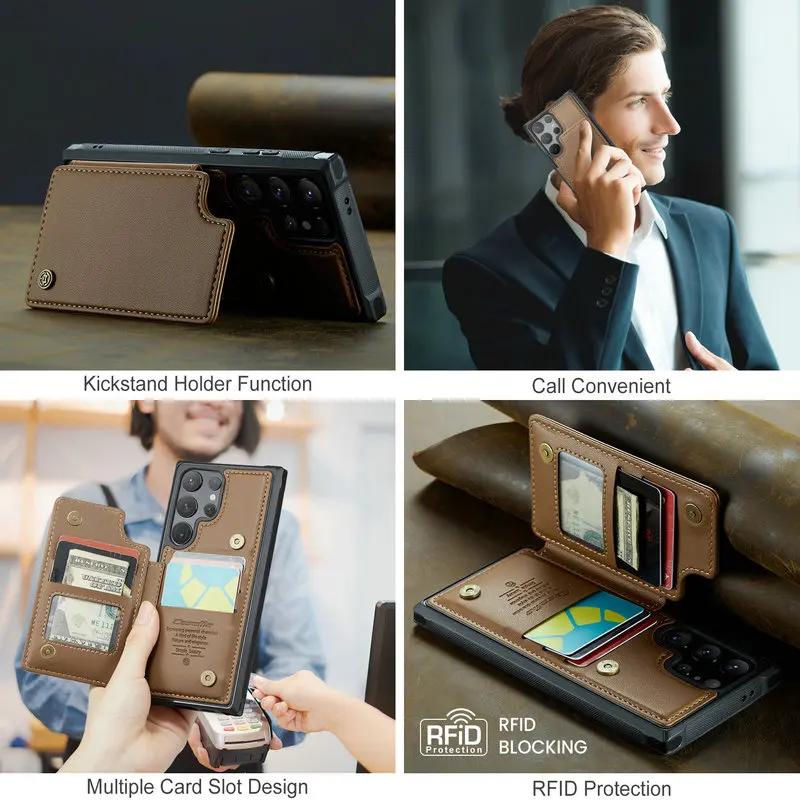 Luxury Flip Card Slot Wallet Leather Stand Case For Samsung Galaxy S25 S24 Ultra S23 FE S22 Plus S21 S20 A55  Protection Cover