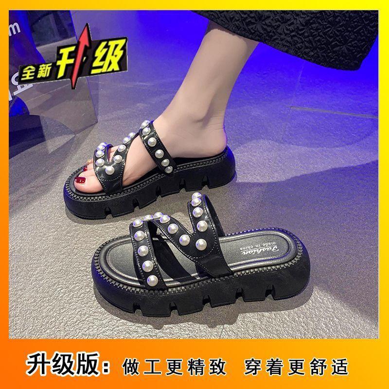Thick-soled Waterproof Beach Shoes, Small Fragrant Style Versatile One-word Cool Slippers, Slippers Women's Summer Outer Wear Fashion 2025 New Models