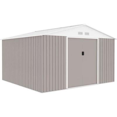 Metal Garden Shed 10.85 M² - 340 X 319 X 210 Cm - JUPITER - Anchoring Kit Included, 2 Sliding Doors - Taupe