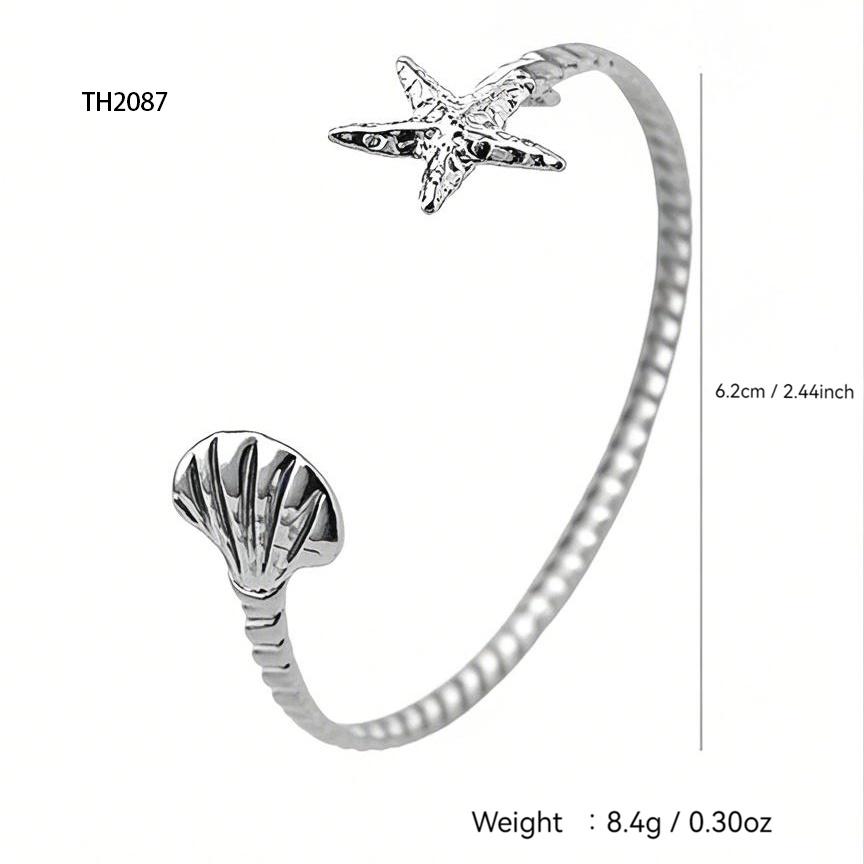 Summer Beach Series Fashion Personality Cute Bohemian Style Stainless Steel Plated 18K Gold Starfish, Shell Bracelet Female