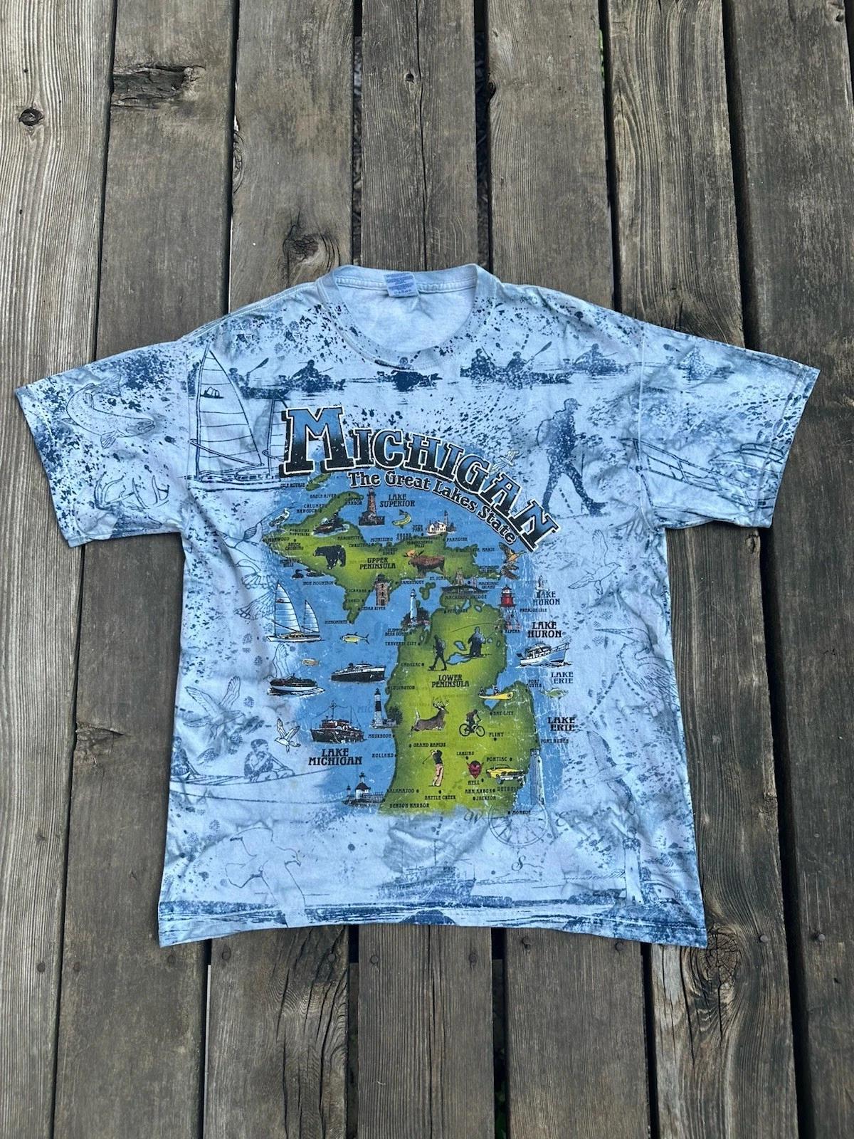 Michigan State Map T Shirt Men’s Large All Over Print Blue 3XL