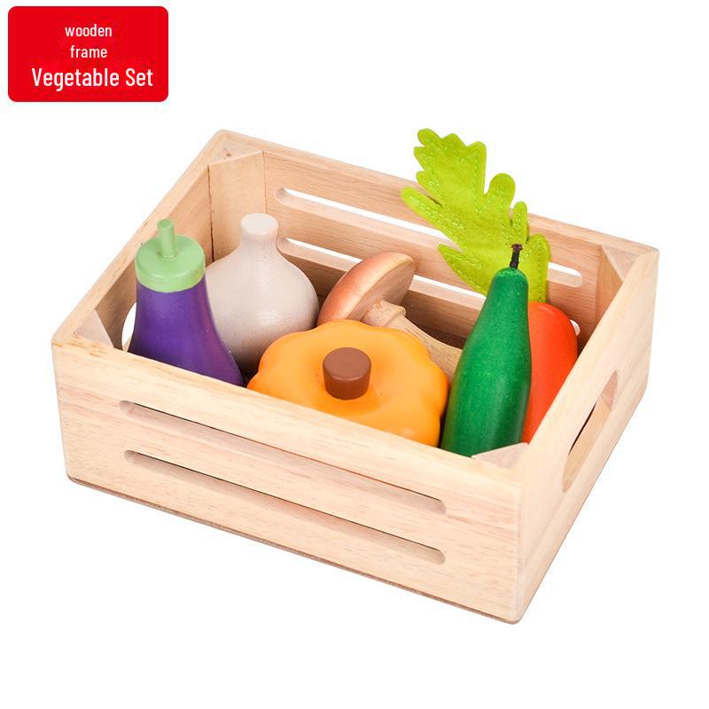 Wooden Fruit & Vegetable Kitchen Playset for Kids - Early Education Toy Set