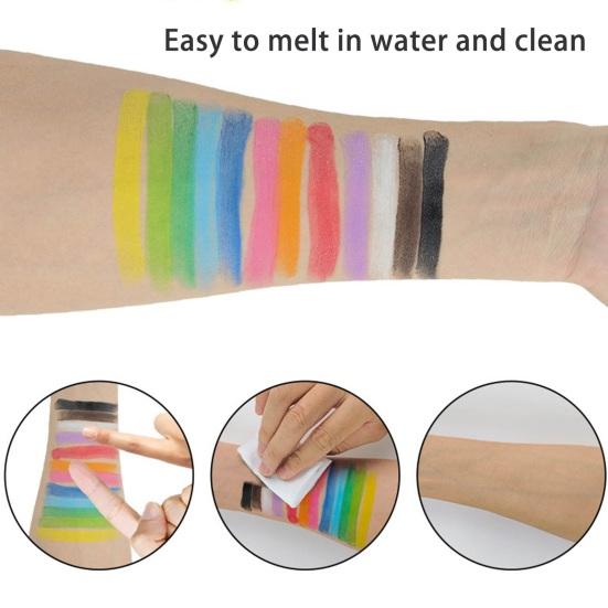 12Pcs Face Body Paint Sticks Kit 12 Color Water-Based Easy Clean Makeup Face Body Painting for Kids Art Theater