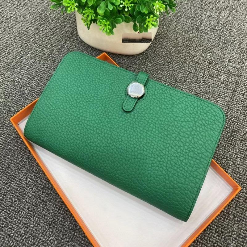 New Fashion Top Layer Cowhide Lychee Pattern Wallet Women's Long Style Handbag Leather Passport Clip Women's Bag