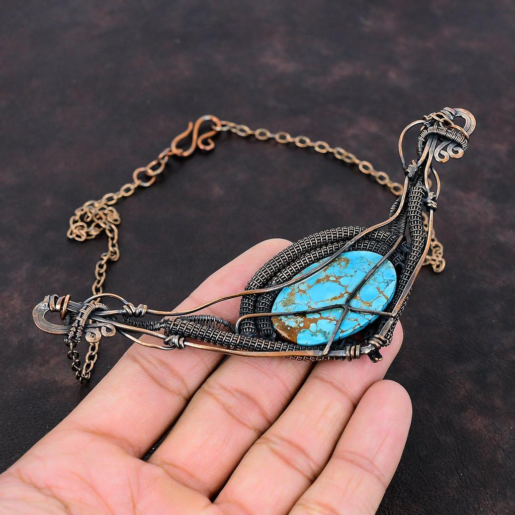 Tibetan Turquoise Necklace Copper Wire Wrapped Necklace Gemstone Copper Jewelry Adjustable Chain  Necklace Handmade Necklace Gift For Women