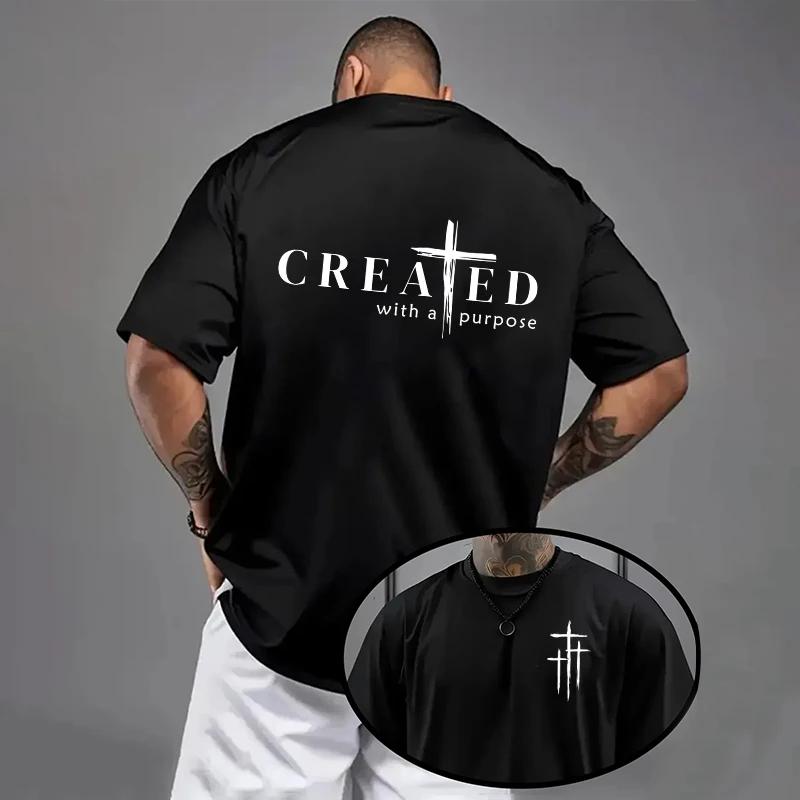 High Quality Cotton Cross Printed Tees Male Street Tshirt Men's T-shirt Summer Daily Casual Fashion O-neck Short Sleeve Top