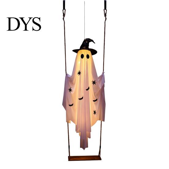 Decorazione fantasma oscillante leggera, grande altalena da appendere, decorazione di Halloween, 1,5 m, spettrale, su un decoro da giardino luminoso con cappello da strega per albero, portico, cortile