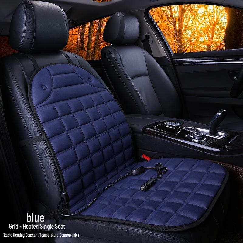 Plaid Heated Car Seat Cushion for All Seasons - Single Seat Interior Accessory.
