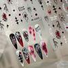 Dark Blood-Colored Spider Demon Eye Nail Stickers Gothic Red and Black Thorn Cross Cobweb Grunge Self-Adhesive Nail Decals