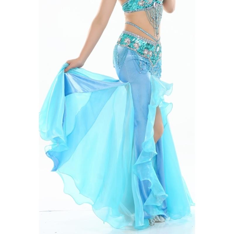 Professional Belly Dance Skirt with Elegant Wavy Hem and Single Slit for Flexible Stage Movement and Safety
