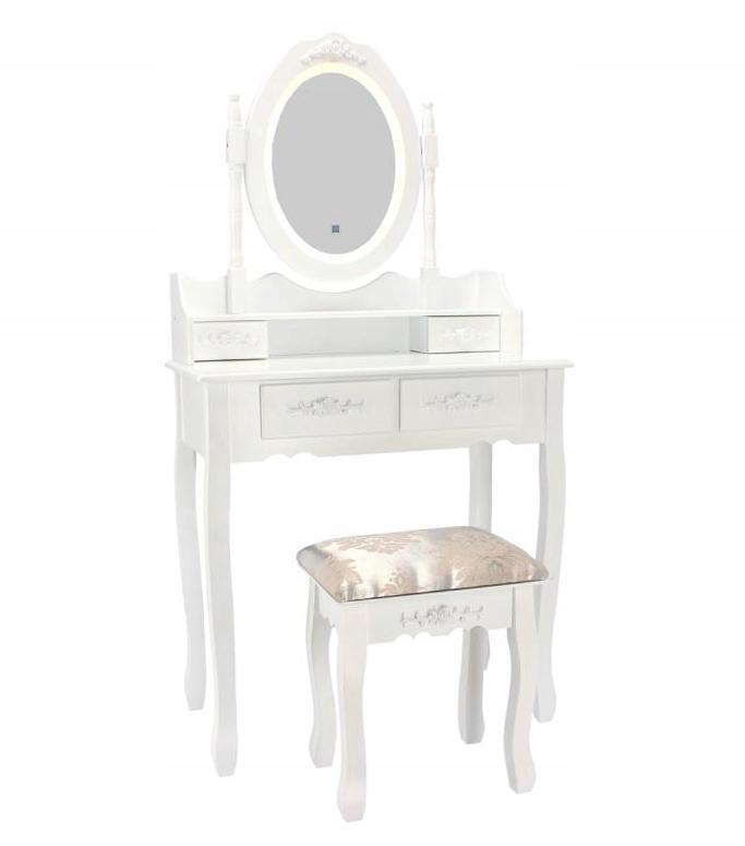 KADAX Măsuță de toaletă Cosmetică Pentru machiaj Cu oglindă Led + Taburet Albă 75x147cm