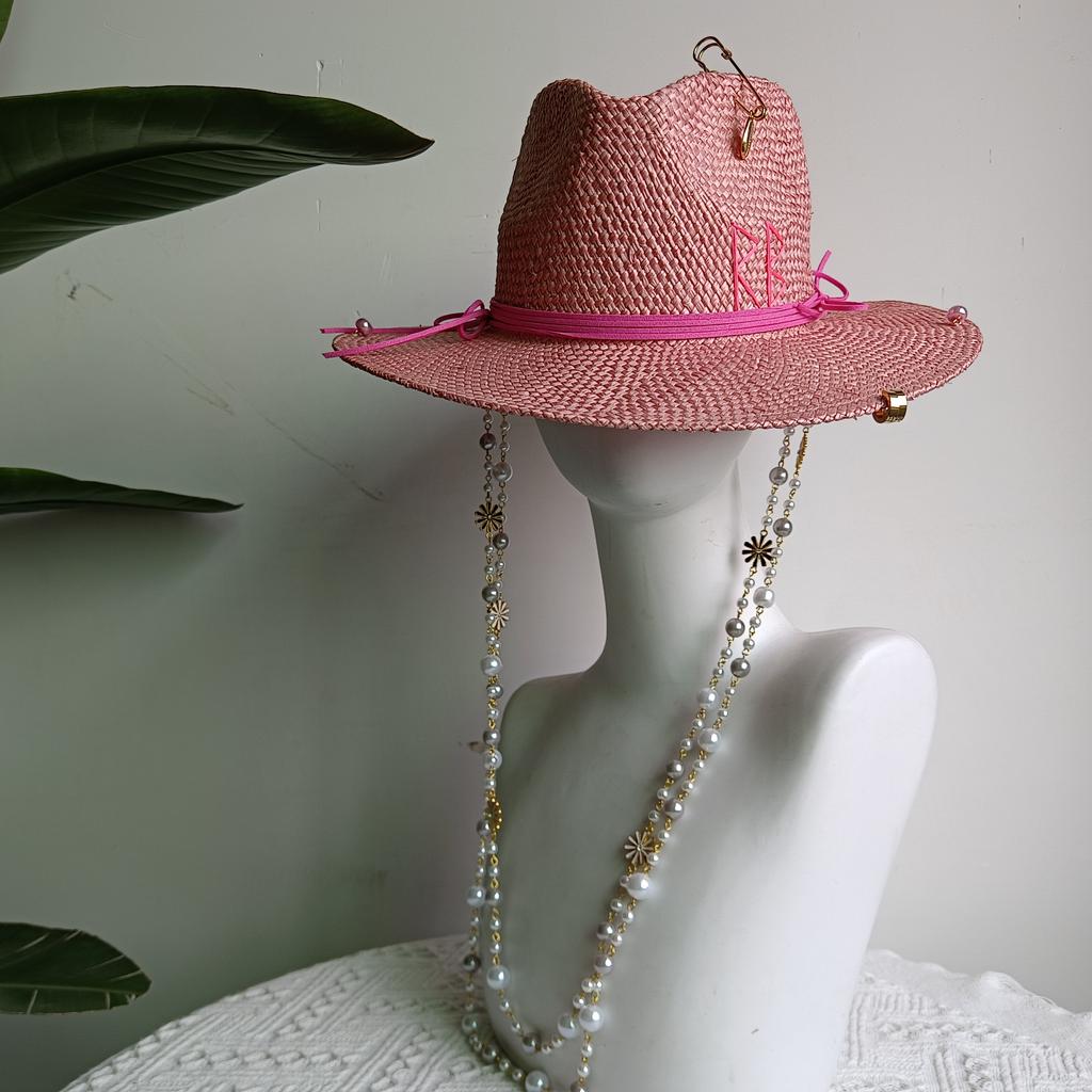 Chain Punk Straw Hat 2023 New Sun Hat Gold Chain Accessories Jazz Hip Hop Summer Hat Punk Style Beach Hat Church Hat