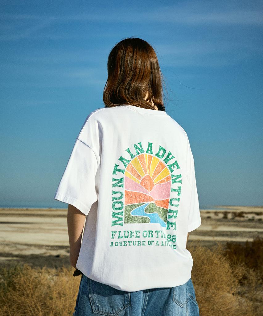Peullukeu Sunrise Crack Pigment Short Sleeve T-Shirt White/Green Fst738