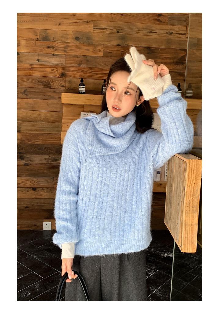 Jiu'er Women's Chunky Knit Winter Sweater with Scarf - Cozy Ribbed Style 0733
