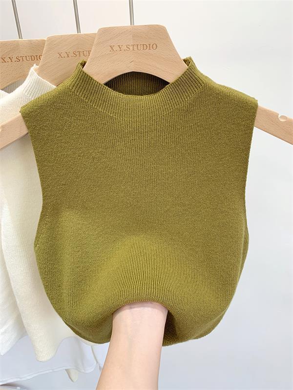 Women's Half-High Neck Sleeveless Knit Sweater Top