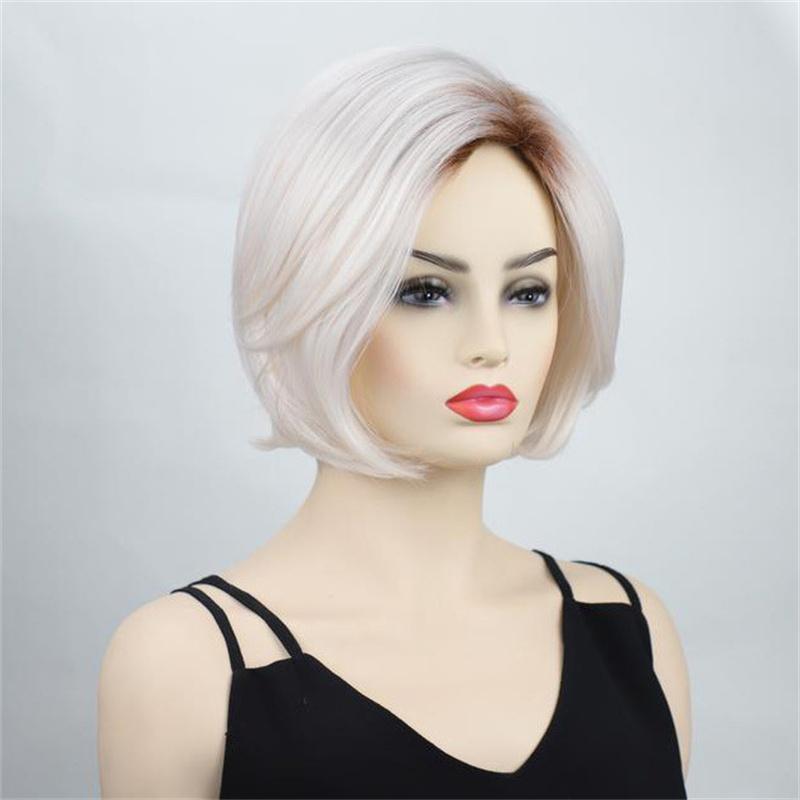 Synthetic Short Curly Hair Wigs with Bangs Mommy Wig Female Cosplay Natural Hairstyle Daily Elder Wig Gift