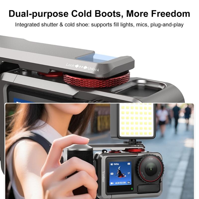 Aluminum Alloy Camera Handle with Rapid Detach Mechanism for Action 5Pro/4/3 Cameras Cold Shoe Mounts Ergonomic Design