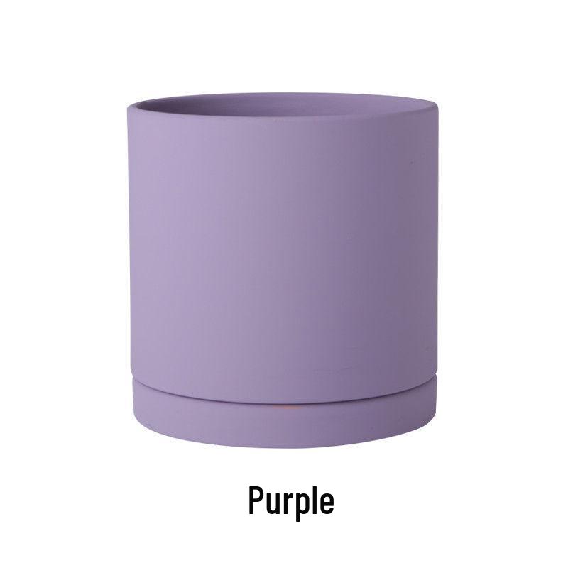 Morandi Colorful Ceramic Cylinder Flower Pots with Saucers for Indoor/Outdoor Plants