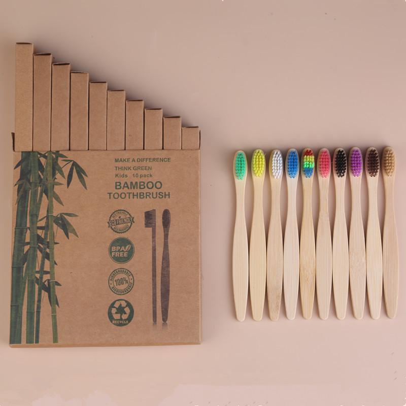 Bamboo Toothbrush Set for Kids & Adults - Round Handle (4, 5, 8, 10 pcs) with Optional Logo