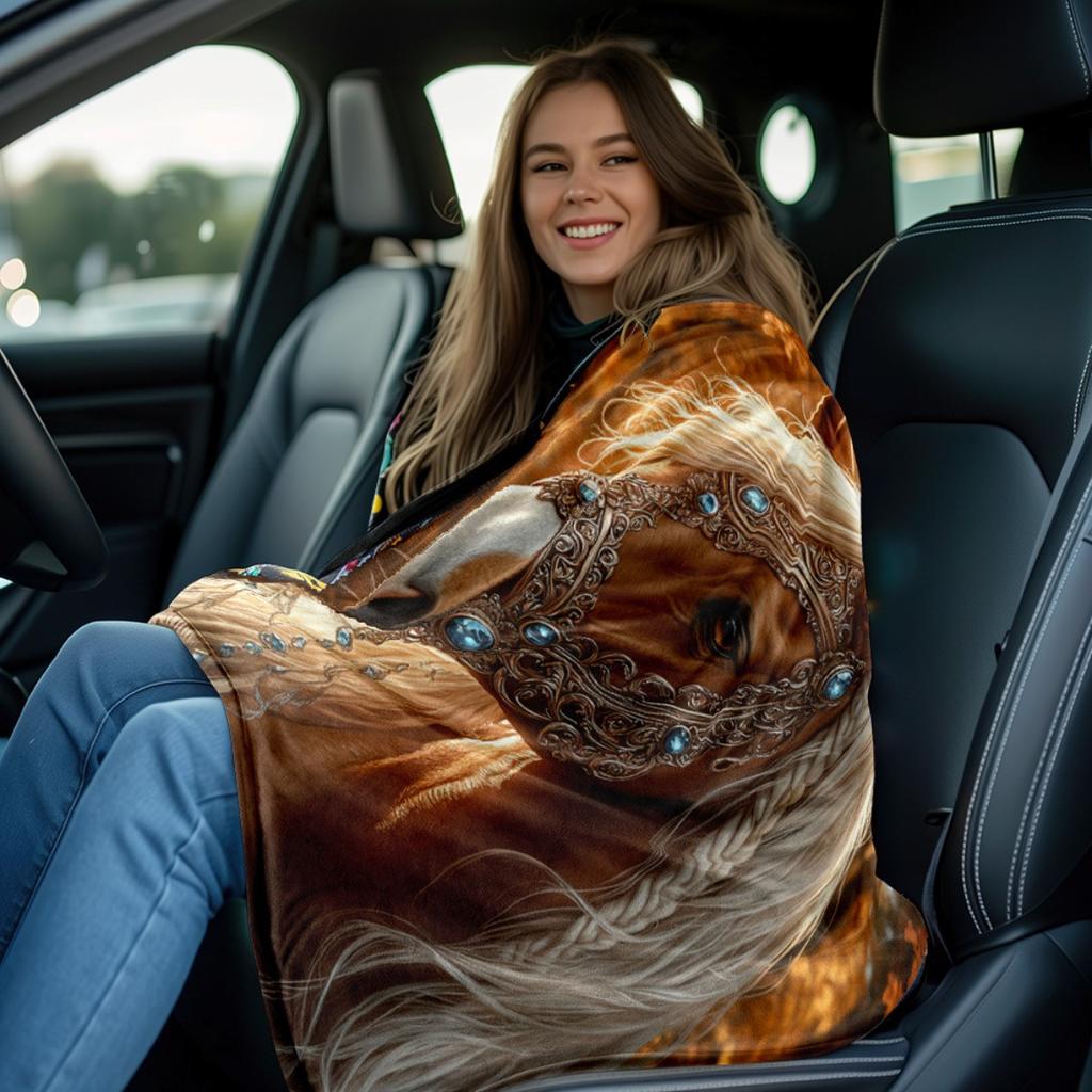 1Pcs Elegant Brown Horse Printed Blanket Soft Flannel All-Season Comfort for Car HomeTravel  Camping Perfect Gift for Horse Blanket Camping Bedding