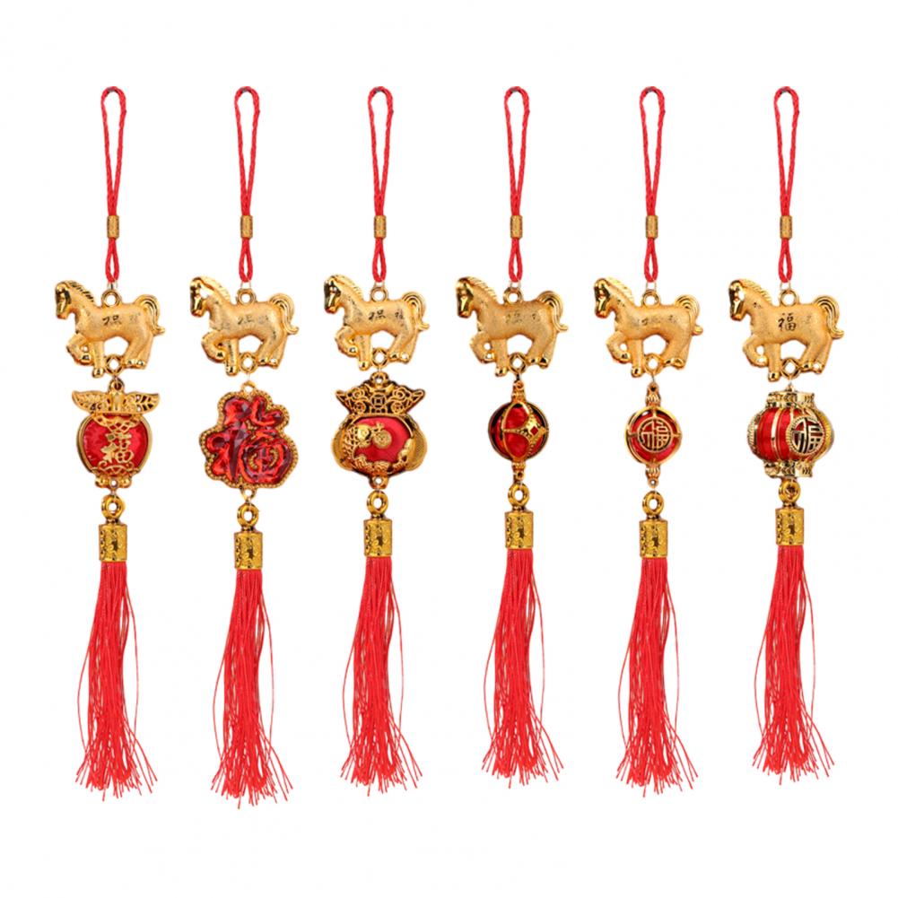 2026 Horse Hanging Ornament Chinese New Year Horse Lucky Charm Red Tassel Feng Shui Pendant For Car Tree Lunar New Year Wealth