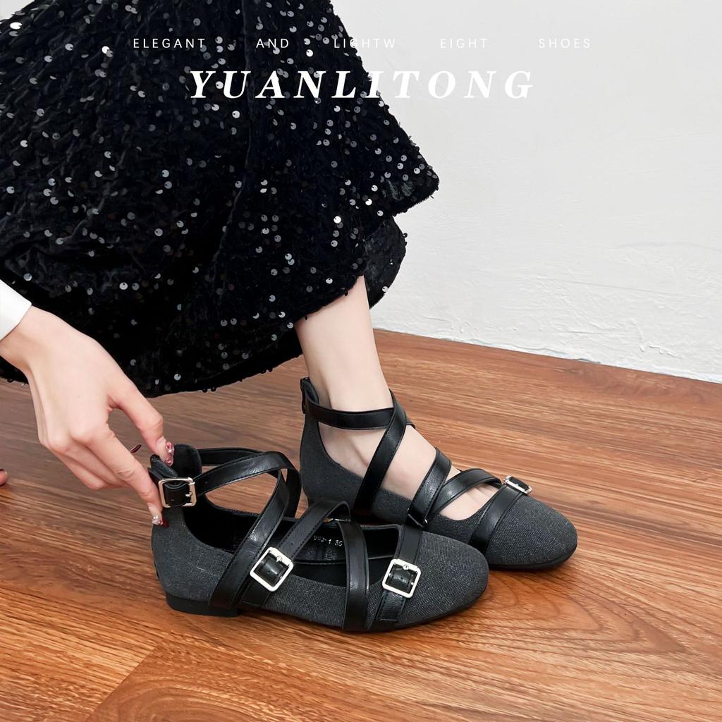 2025 spring and summer new French belt buckle single shoes women's outer wear advanced sense versatile casual shoes soft sole not tired feet