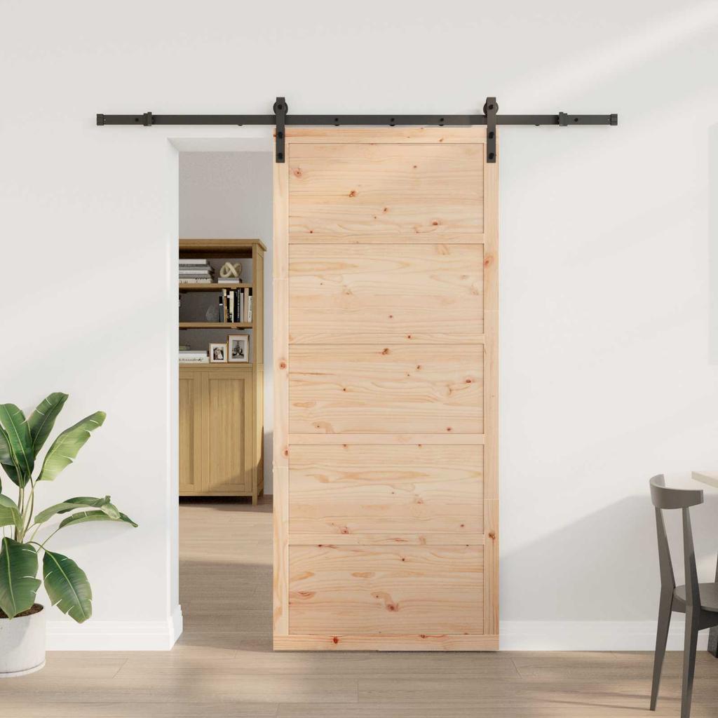 Sliding Door Natural 100 X 208 Cm Solid Pine Wood